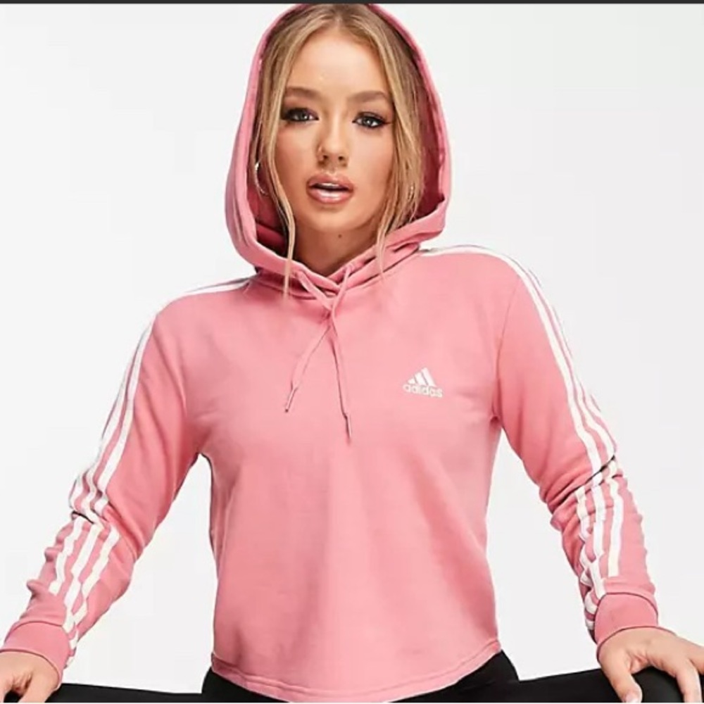 Adidas women’s rose essentials 3-striped cropped hoodie